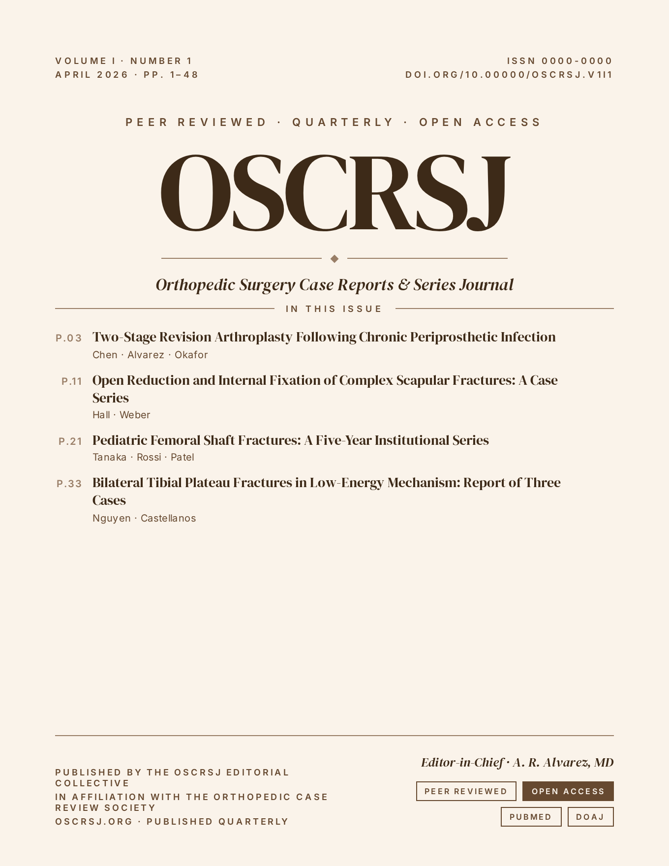 OSCRSJ inaugural issue cover — Volume 1, Number 1, April 2026